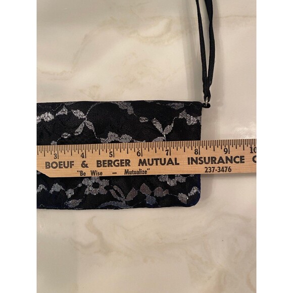 Icing Black Clutch Elegant Embossed Iridescent Silver Wristlet Formal Luxury Bag - Picture 8 of 10